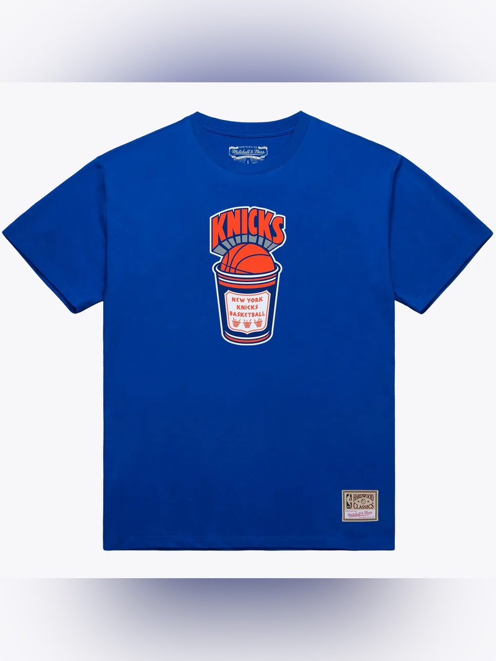 Mitchell & Ness Royal Blue Knicks Coffee Cup Tee with Orange Accents